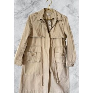 Victoria Leland VLD Womens Khaki Tan Cotton Trench Coat Utility Jacket Small NWT